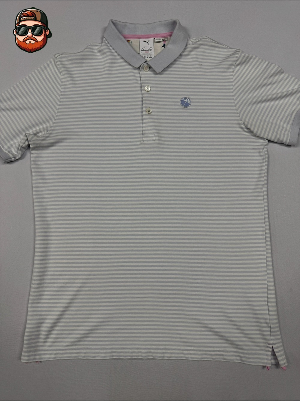Men’s Medium Puma Arnold Palmer Grey/White Golf Polo Short Sleeve